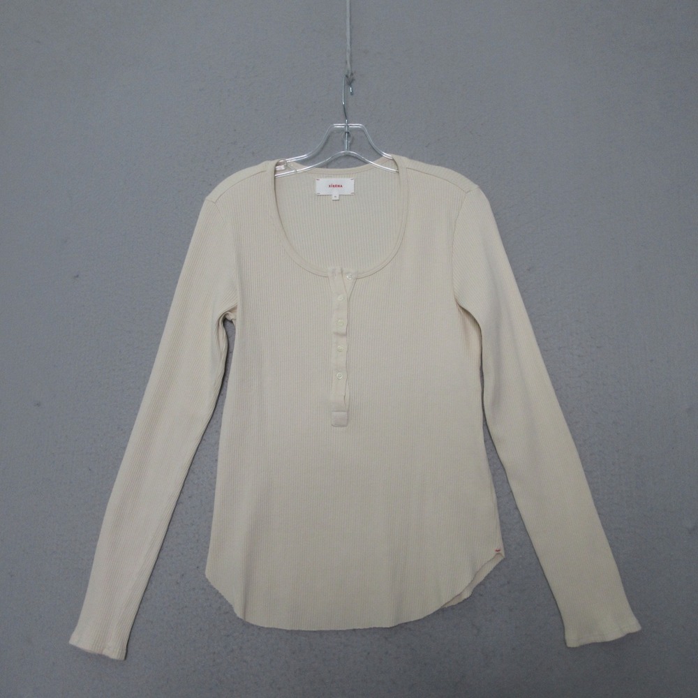 Xirena Top‎ XL Kai Knit Ribbed Henley Long Sleeve Quiet Luxury Layer USA Basics
